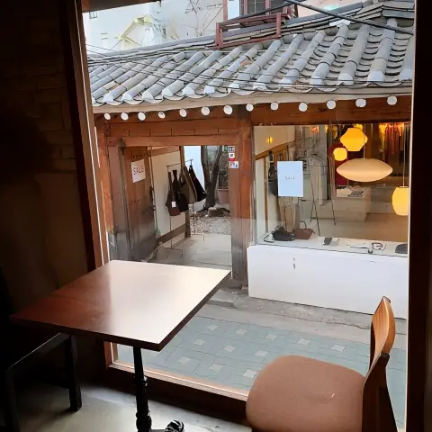 Hanok view from a cozy cafe seat in ikseondong hanok village