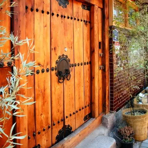 Traditional wooden door in ikseondong hanok village