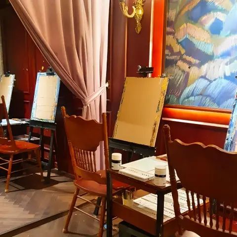 Art class setup in a drawing cafe in ikseondong hanok village
