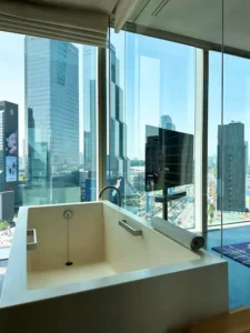 Freestanding bathtub with Gangnam city view