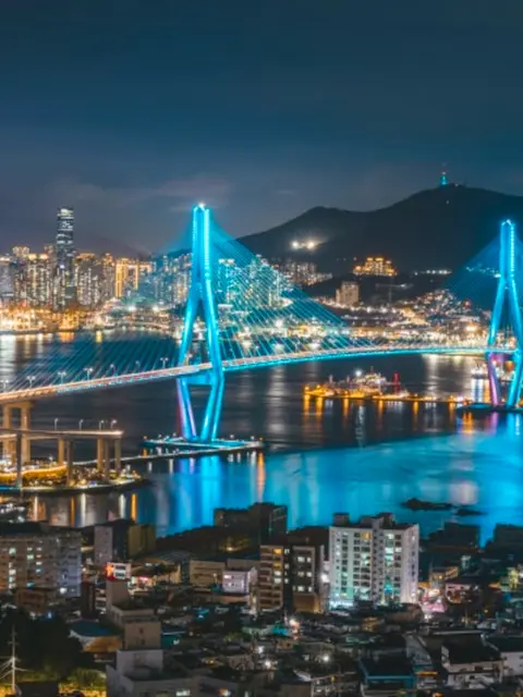 Night lights on Busan Harbor Bridge