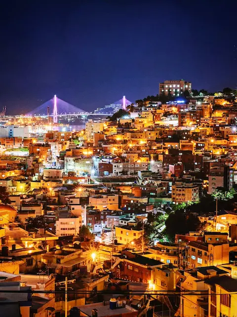 Yeongdo hillside at night with harbor bridge