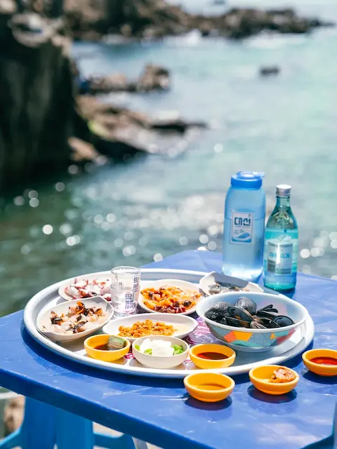 Haenyeo seafood platter near the sea