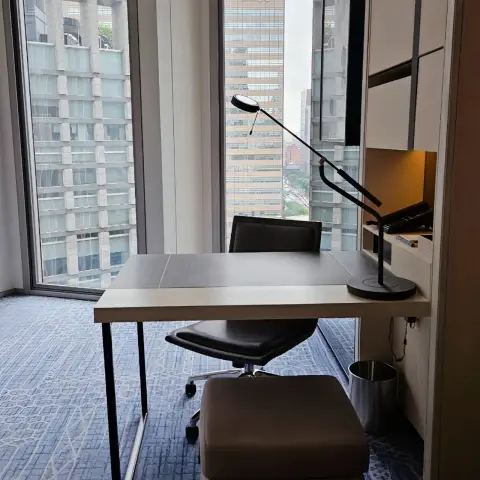 Premier Room work desk with city view at Four Seasons Seoul