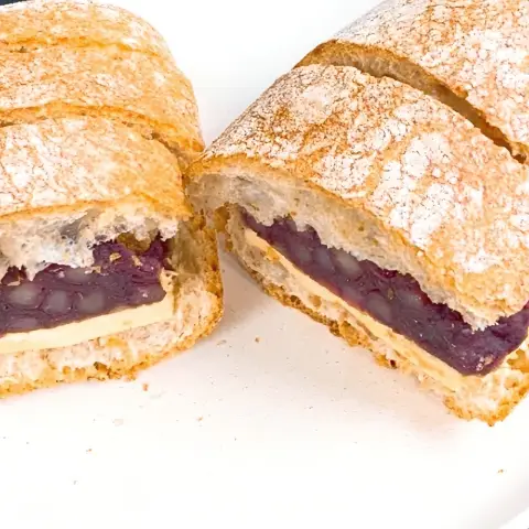 Cross-section of Ang Butter bread with red bean paste and butter