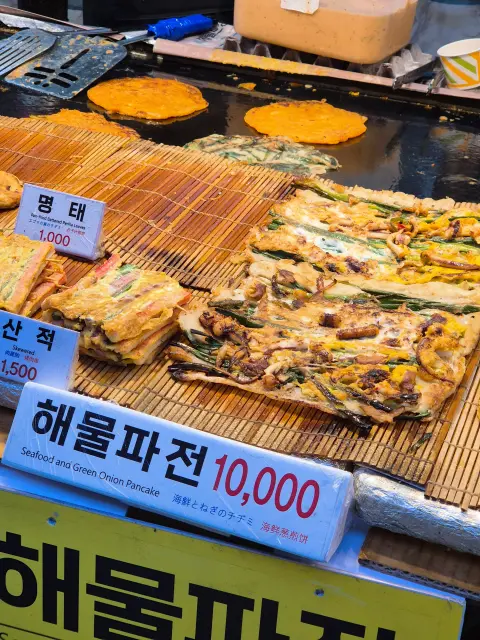 Seafood pancake at Haeundae Traditional Market stall