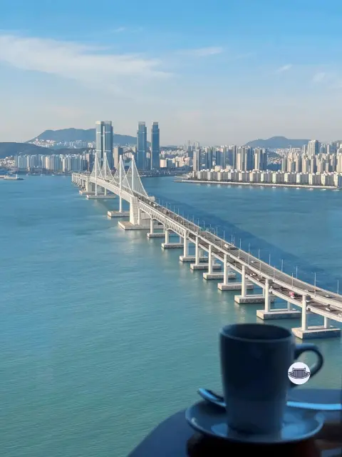 Morning coffee with a view of Gwangan Bridge at Park Hyatt Busan