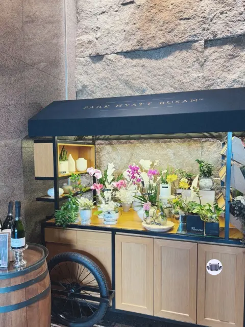 Flower cart at Park Hyatt Busan lobby with fresh seasonal arrangements