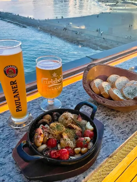 Garlic shrimp and beer set at Haeundae bar
