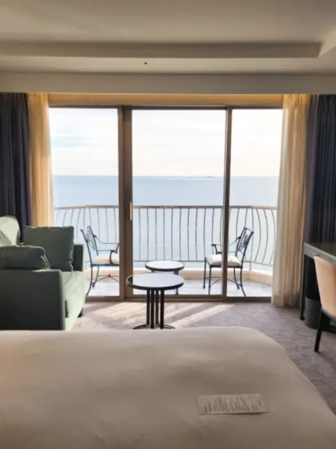 balcony view from paradise hotel busan deluxe room facing the ocean
