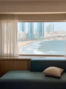 Panoramic beach view from Westin Josun Busan window