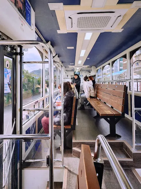 Interior of the beach train at Haeundae Blueline Park