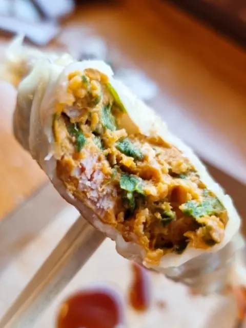 Spicy handmade dumpling filling on a Jeonju day trip food tour