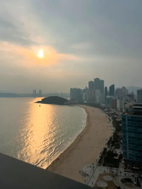 Sunset over Haeundae Beach viewed from Signiel Busan