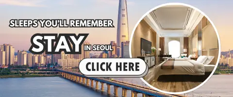 Luxury hotel room with Lotte World Tower and Seoul skyline in the background