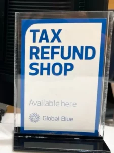 Global Blue Tax Refund Shop sign at a Korean retail counter