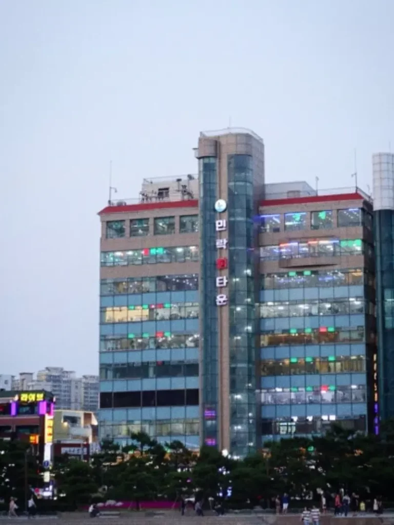 Exterior view of the Millak Town seafood building near Gwangalli Beach