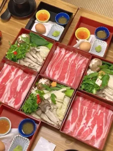 Shabu-shabu ingredients neatly prepared at Oncheonjip