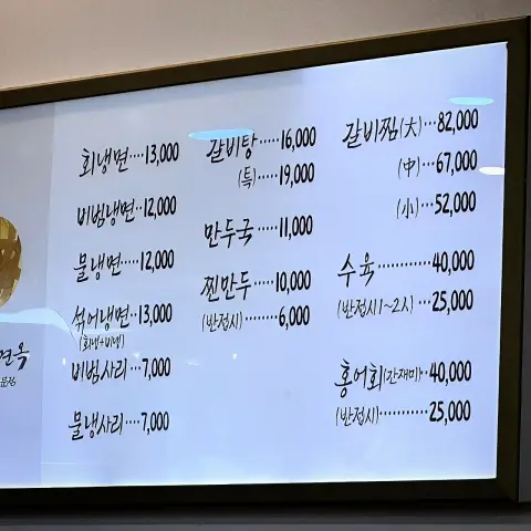 Gangnam Myeonok Insadong menu board with prices