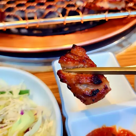 Charcoal-grilled pork piece at Wangbijib Myeongdong