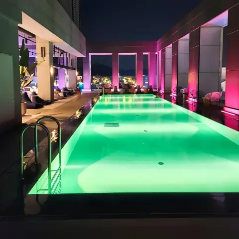 Rooftop pool view at L7 Hongdae Review during night